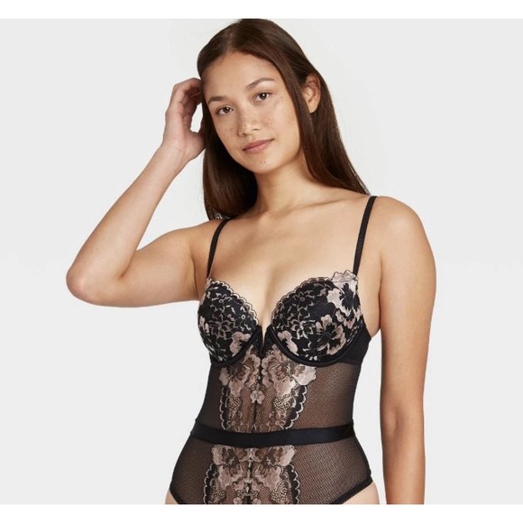 Auden Other - NWOT Auden Women's Size Small Black Lace with Rose Gold Floral Accent Bodysuit